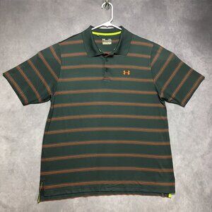 Under Armour Mens Golf Polo Shirt size XL Loose Gray Orange Stripe Heatgear Flex